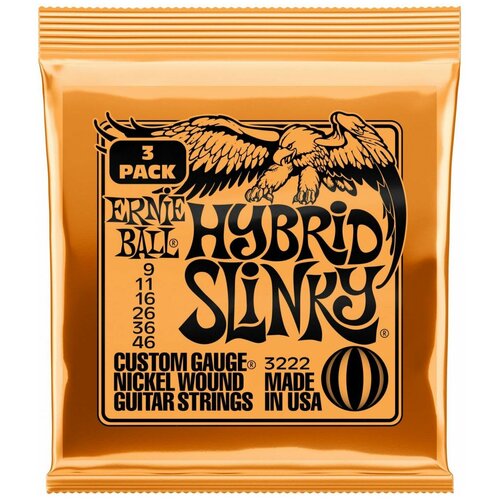 Струны для электрогитары 9-46 Ernie Ball 3222 (Hybrid Slinky 3 комплекта 2222 ) струны для гитары для электрогитары комплект из 6 струн стальные ernie ball 2247 m steel hybrid slinky 9 46