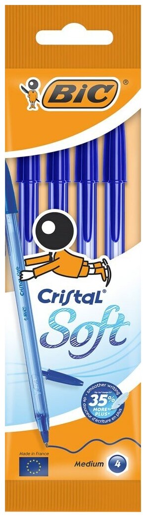 BIC Набор шариковых ручек Cristal Soft 1,2мм, синий , 4 шт.