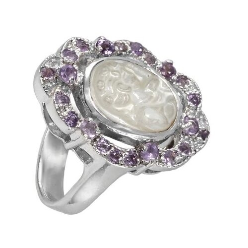 Серебряное кольцо 'Мирор' с аметистами и перламутром