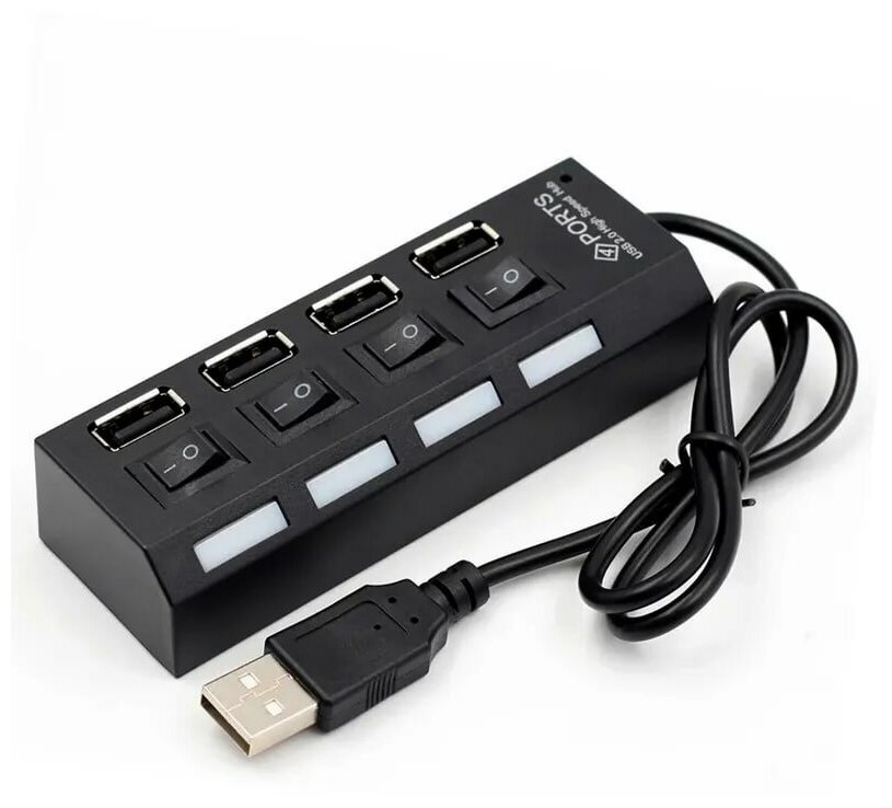 Разветвитель USB USB хаб JC-401 4 порта с отдельными выключателями Черный