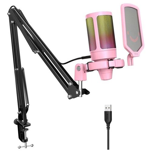 Конденсаторный USB-Микрофон для стриминга Fifine a6 Pink для стриминга для ASMR для Twitch с поп-фильтром и кронштейном Розовый 674000₽