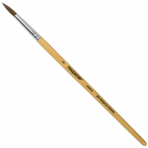 Кисть пифагор, пони, круглая, № 5, деревянная лакированная ручка, с колпачком, 200834