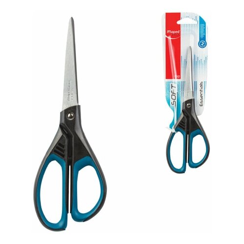 Ножницы MAPED (Франция) Essentials Soft 210 мм прорезиненные ручки черно-синие европодвес 468310 469210, 3 шт