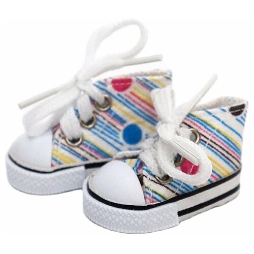 Обувь для кукол, Кеды на шнурках 5.1 см для Paola Reina 32 см, Berjuan 35 см, Vidal Rojas 35см и др., цветная полоска с шарами