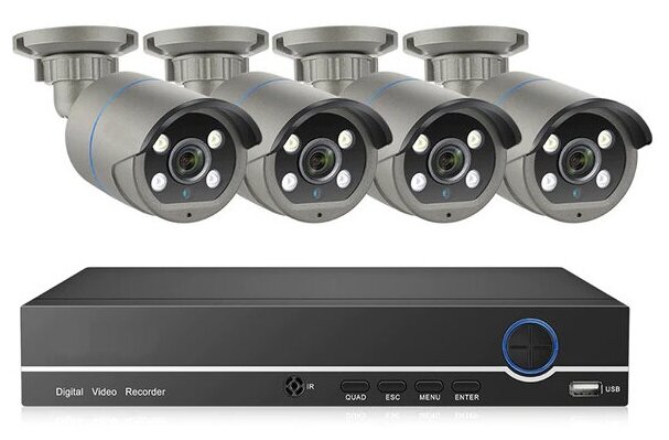 Цифровой проводной IP POE комплект видеонаблюдения на 4 камеры 4Mp со звуком для улицы и помещений MiCam Tech 4213P Grey