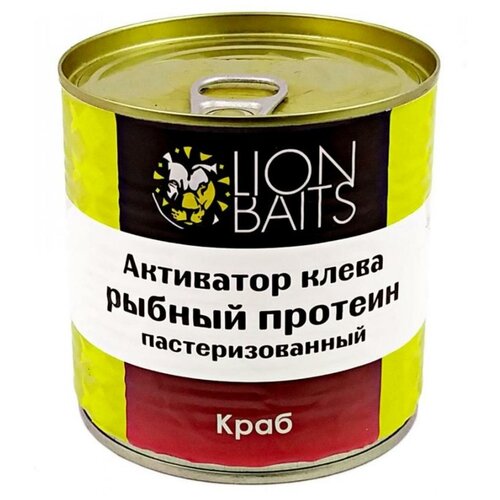 фото Активатор клёва жидкий lion baits рыбный протеин 430мл краб, банка: металл, lbfp-0004, пастеризов.