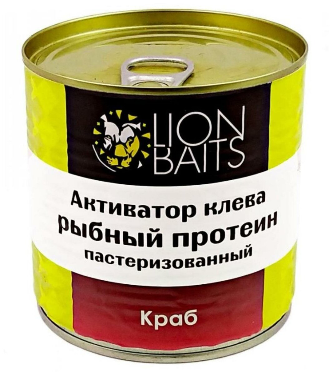 Активатор клёва жидкий Lion Baits рыбный протеин 430мл краб, банка: металл, LBFP-0004, пастеризов.