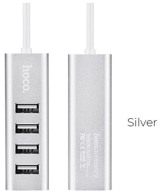 Переходник разветвитель adapter Hoco HB1 USB - 4USB USB 20 - 480 Мбитс 08 м серебро 6957531038146