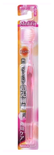 Зубная щетка Ebisu Medifit Суперкомпактная 4-х рядная з/щетка с плоским срезом сверхтонких щетинок и прозрачной ручкой (medium - средней жесткости) (816400)
