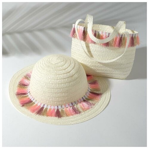Набор для девочки (шляпа, сумочка) MINAKU, размер 50, цвет белый