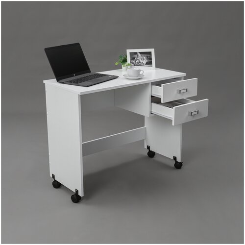 Компьютерный стол, Письменный стол FOXY 2, с 2-мя ящиками на колесиках, Белый, 90х45х73 см, VERAMENTE