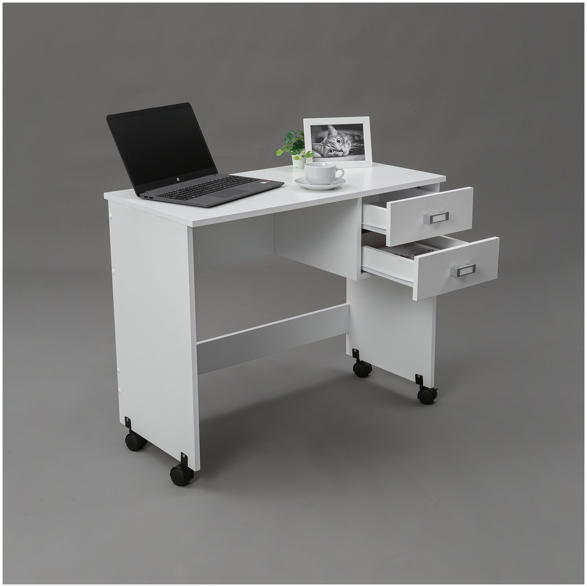 Компьютерный стол, Письменный стол FOXY 2, с 2-мя ящиками на колесиках, Белый, 90х45х73 см, VERAMENTE - фотография № 1
