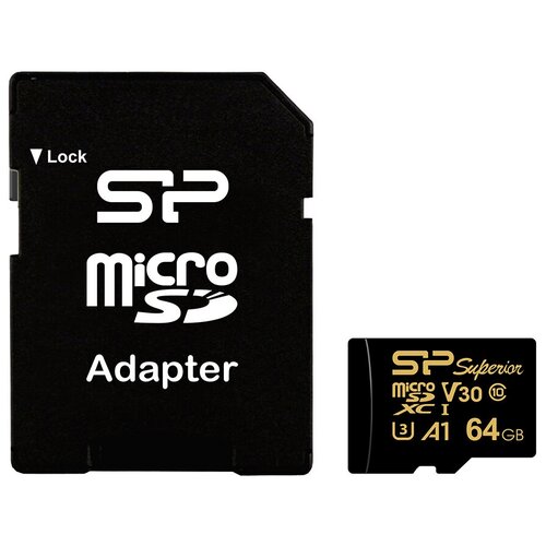 Флеш карта microSD 64GB Silicon Power Superior Golden A1 microSDXC Class 10 UHS-I U3 A1 100/80 Mb/s (SD адаптер)