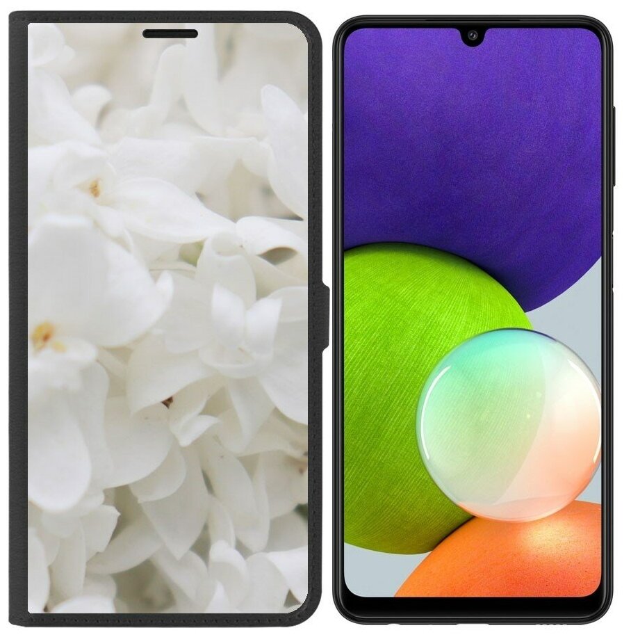 Чехол-книжка / Защитный кейс / Krutoff Eco Book для Samsung Galaxy A22 4G (A225) Белые лилии (черный)