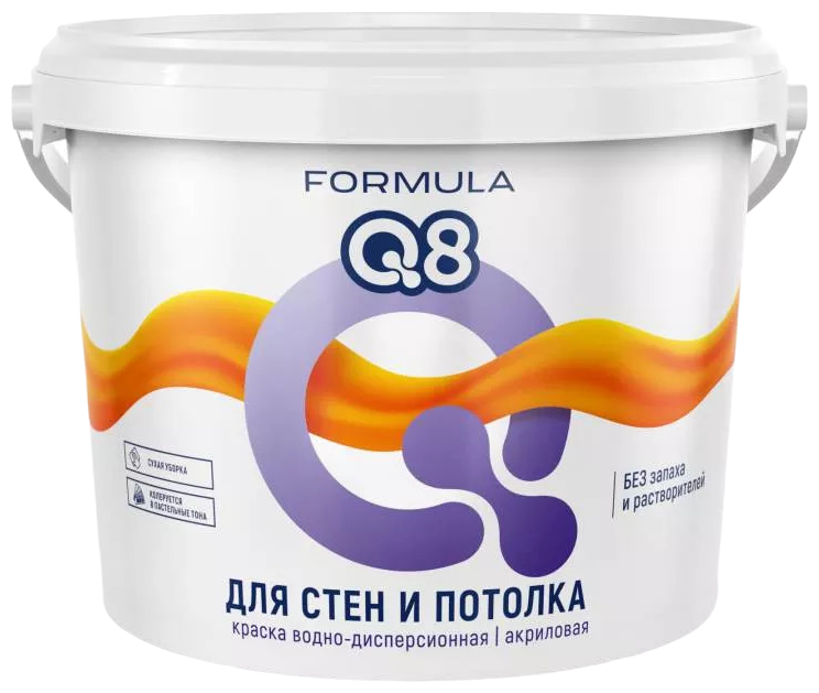 Краска для стен и потолка водно-дисперсионная Formula Q8, матовая, белая, 5 кг