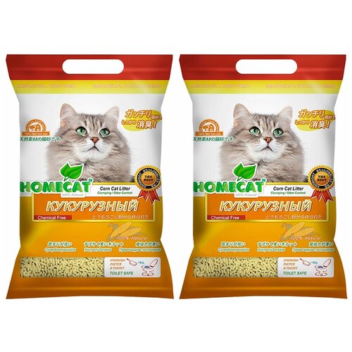 HOMECAT эколайн кукурузный наполнитель комкующийся для туалета кошек (12 + 12 л) homecat эколайн яблоко наполнитель комкующийся для туалета кошек 6 л х 4 шт