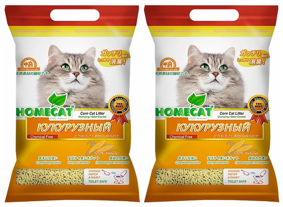 HOMECAT эколайн кукурузный наполнитель комкующийся для туалета кошек (12 + 12 л)