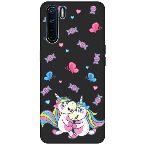 Матовый чехол Unicorns and Candies для OPPO A91 / Reno3 / Оппо А91 / Рено 3 с 3D эффектом черный матовый чехол cute stickers для oppo a91 reno3 оппо а91 рено 3 с 3d эффектом черный