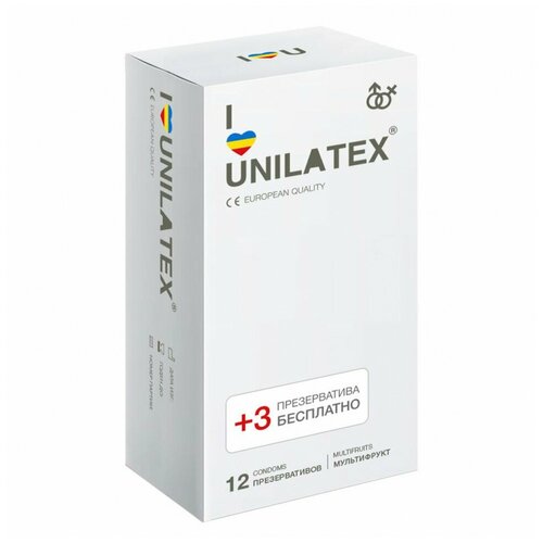 Разноцветные ароматизированные презервативы Unilatex Multifruit - 12 шт. + 3 шт. в подарок , цвет не указан