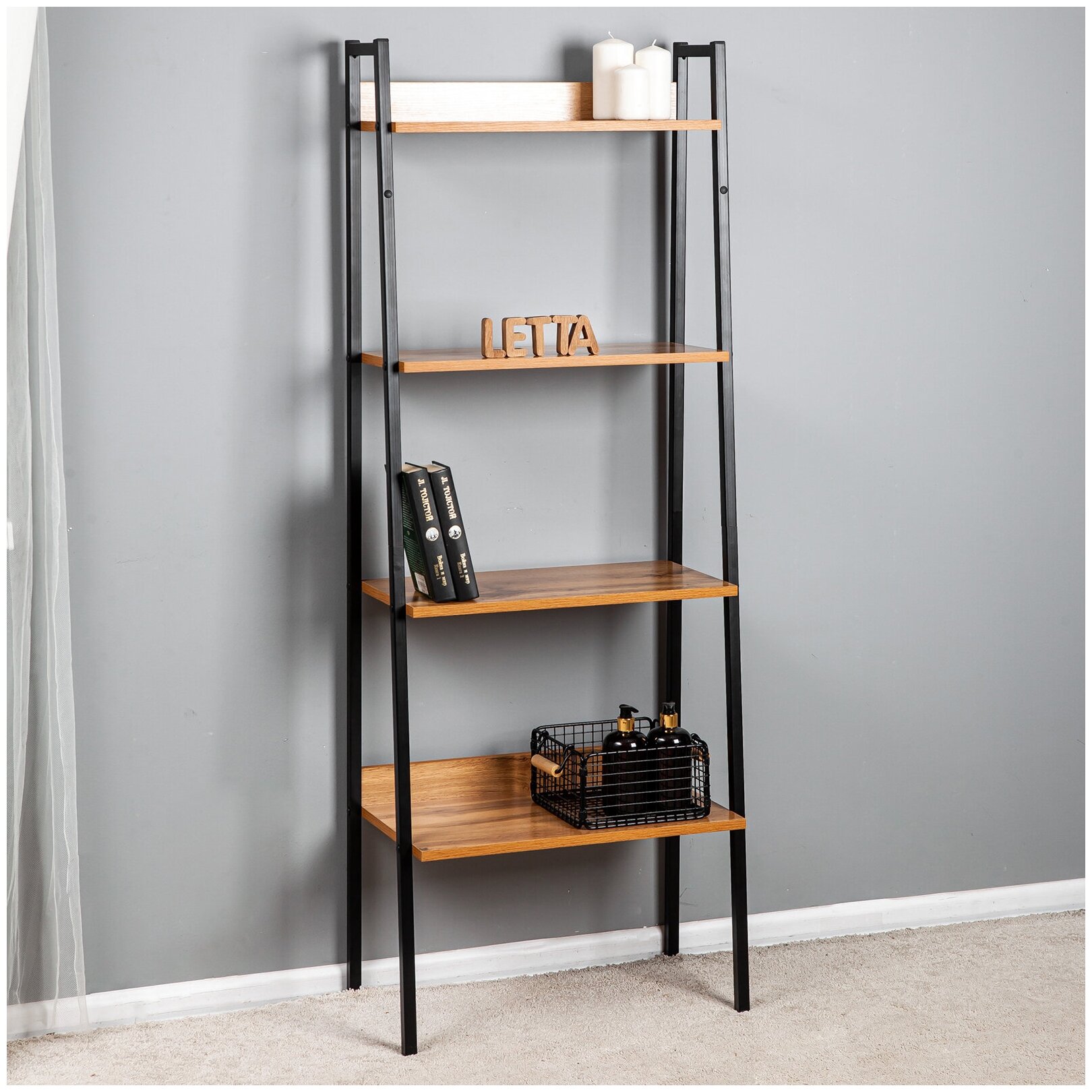 фото Стеллаж этажерка Tokyo ЛДСП Дуб Вотан, Черн. металл. 580х1544(h)х320