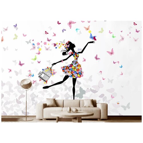 Фотообои на стену Модный Дом Девочка с бабочками 400x270 см (ШxВ)