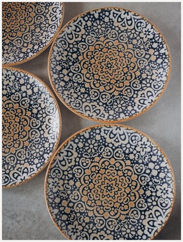 Изображение товара Набор тарелок 4 штуки, серия Alhambra, диаметр 25 см, фарфор, оранжевый, синий, Bonna