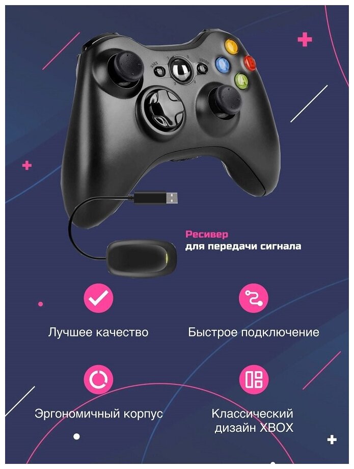 Геймпадджойстикконтроллер беспроводной для Xbox360 и PC ресиверПК приемник