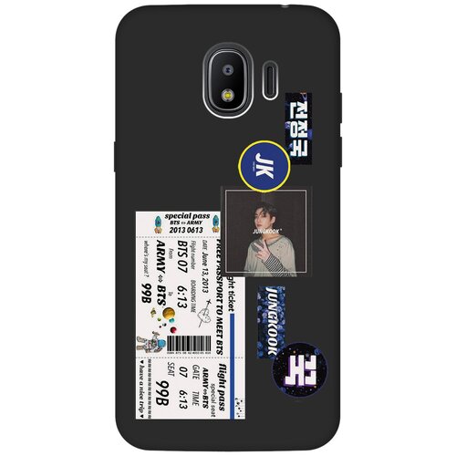 Матовый чехол BTS Stickers для Samsung Galaxy J2 (2018) / Самсунг Джей 2 2018 с 3D эффектом черный
