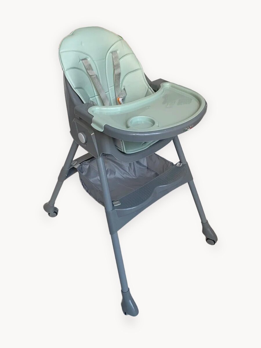 Стульчик для кормления ребенка Bella Baby складной серый на колесах с чехлом из экокожи