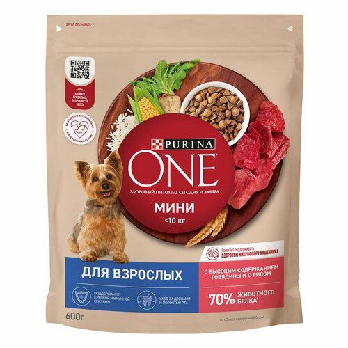 Purina One Мини <10 кг Контроль веса для собак мелких и карликовых пород, с высоким содержанием говядины и с рисом 600 г корм для собак purina one mini активных мелких пород утка паста зеленая фасоль 85г