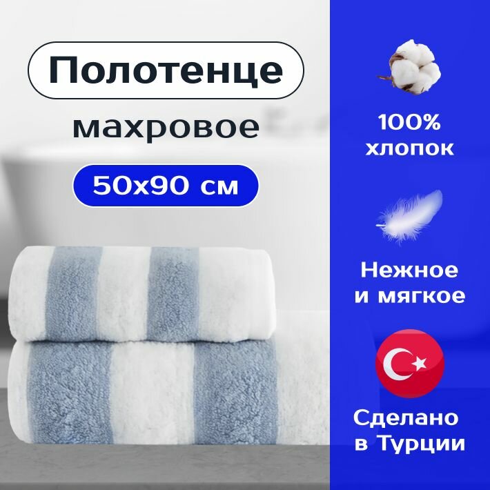 Полотенце махровое для рук и лица ARETHA BLUE TOWEL 50x90 см синий Турция