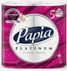 Изображение товара Набор из 3 штук Туалетная бумага Papia platinum белая пятислойная 4шт
