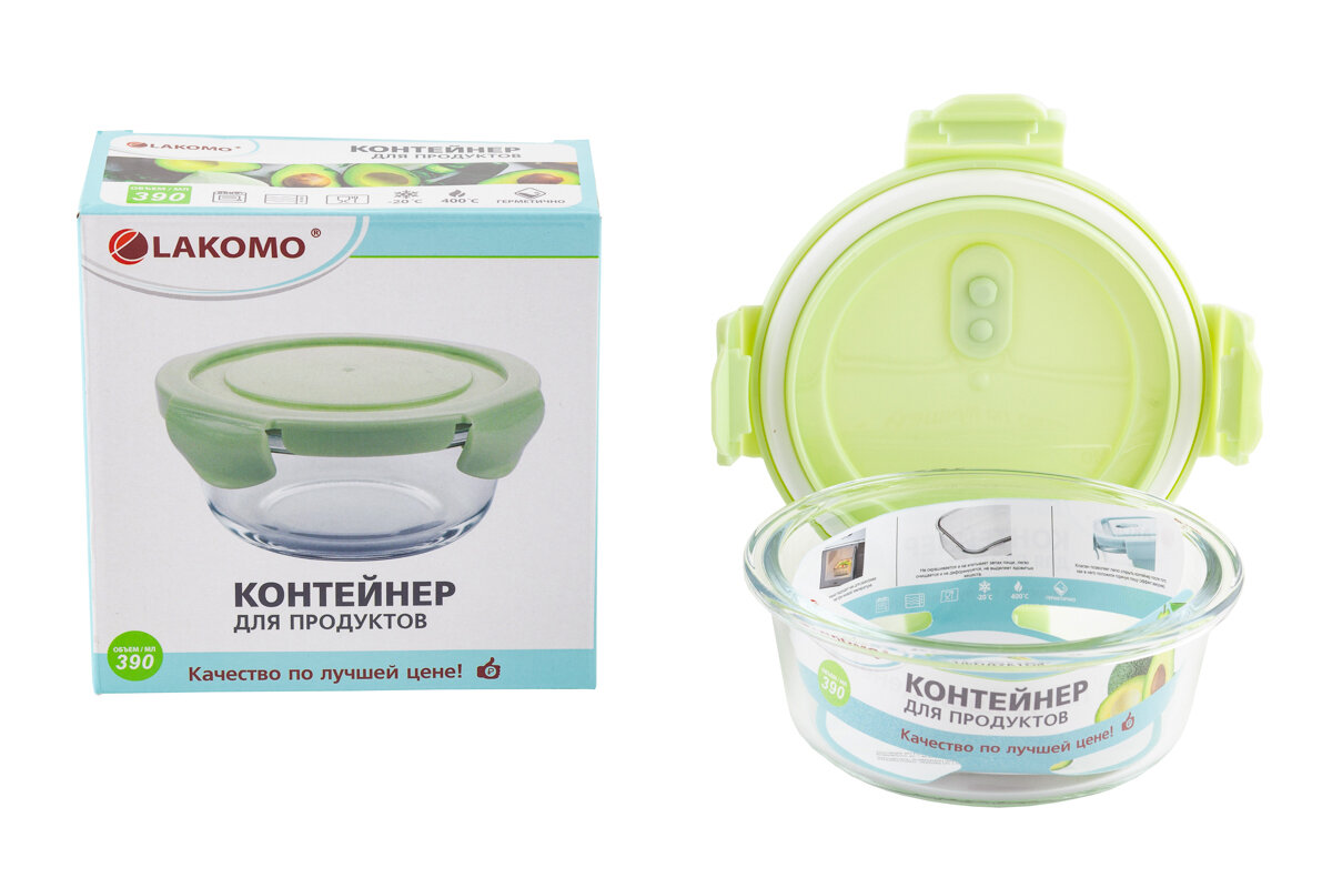 фото Контейнер герметичный стеклянный 0,39л Lakomo "Soft color" 15х5,2 см