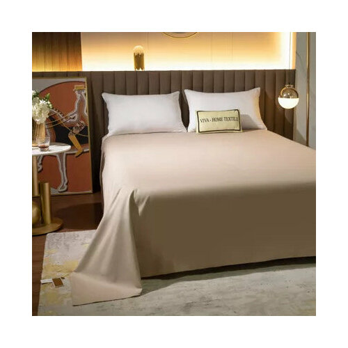 Простынь Однотонный Сатин Элитный, бежевый,220х245 см, 100% египетский хлопок, ROCE005