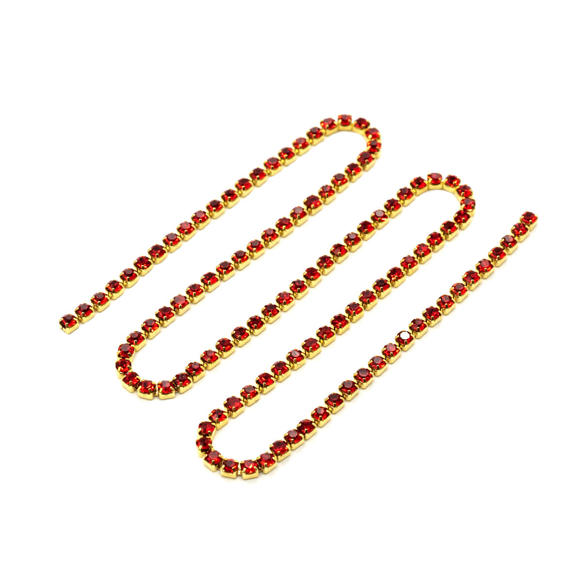 Стразовые цепочки (золото), красный, размер 2 мм, 30 см/упак