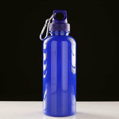 Бутылка для воды - 650 мл, с карабином, пластик, синяя, 7 х 22 см, 1 шт.