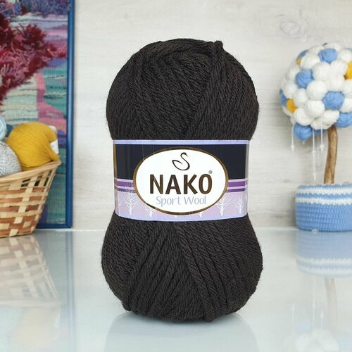 Пряжа Sport wool Nako, коричневый - 4987, 25% шерсть, 75% премиум акрил, 5 мотков, 100 г, 120 м.