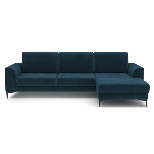 Угловой диван-кровать PUSHE раскладной Пьер 23, правый угол, велюр, синий Nebby 030