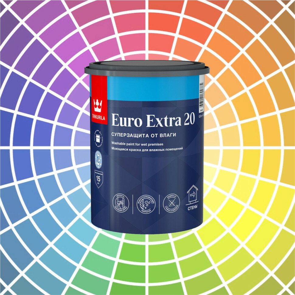 Краска моющаяся Tikkurila Euro Extra 20 для влажных помещений база А 0.9 л