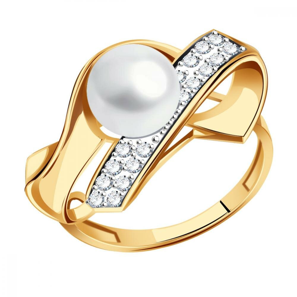 Кольцо Diamant online, золото, 585 проба, фианит, жемчуг