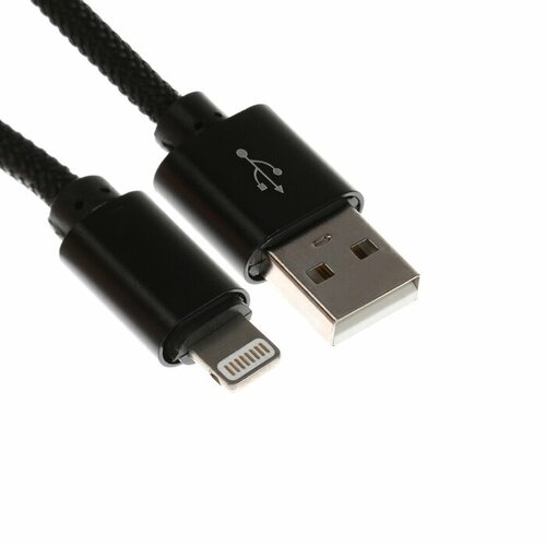 Кабель Lightning - USB, 2.1 А, оплётка нейлон, 1 метр, чёрный кабель usb на miniusb длинна 1 метр цвет чёрный комплект 10штук