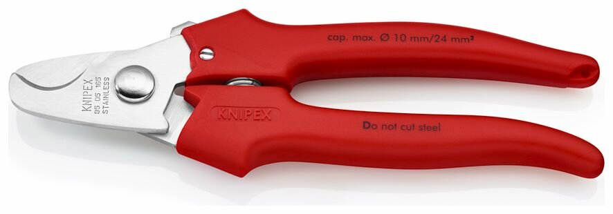 Кабелерез KNIPEX d 10 мм (24 кв. мм), длина 165 мм, пружина, нерж. хирургическая сталь, 1-комп ручки KN-9505165