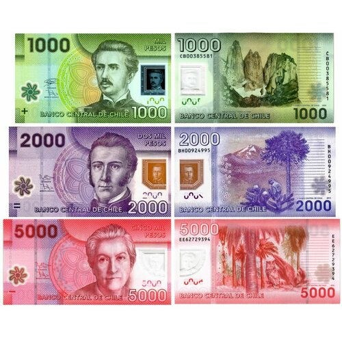 Чили набор банкнот 1000-2000-5000 песо 2013-2020 года UNC полимер