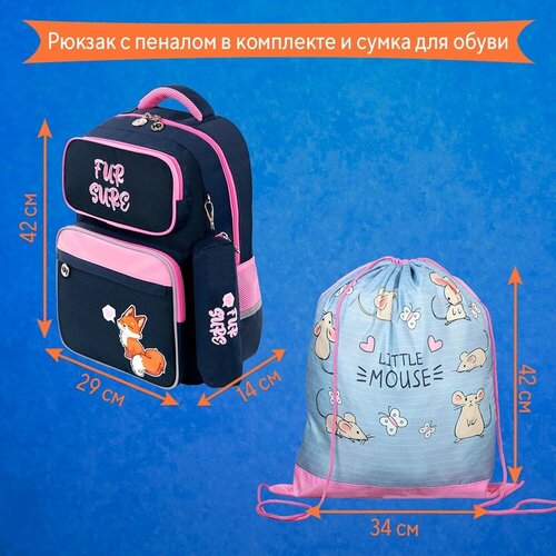 Набор школьника: рюкзака с пеналом в комплекте Nice Fox и мешок для обуви Little Mouse высокоскоростной привод nice to5024hs 1шт