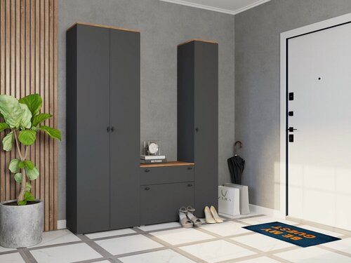 Изображение товара Прихожая МебельЛэнд24 Квели - 9 Графит 164x35x200 серый для одежды со шкафом с тумбой