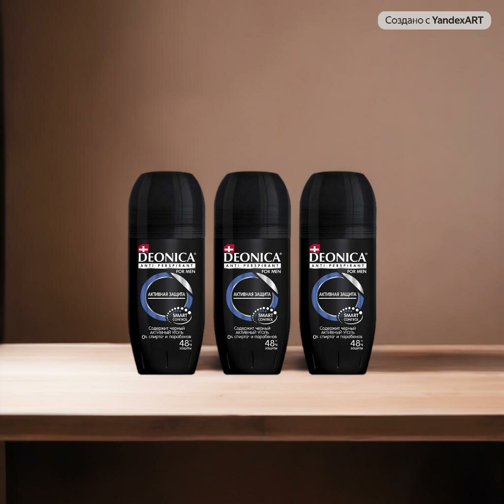 Антиперспирант мужской DEONICA For Men Активная защита с Углем, шариковый, 50 мл, 3 шт