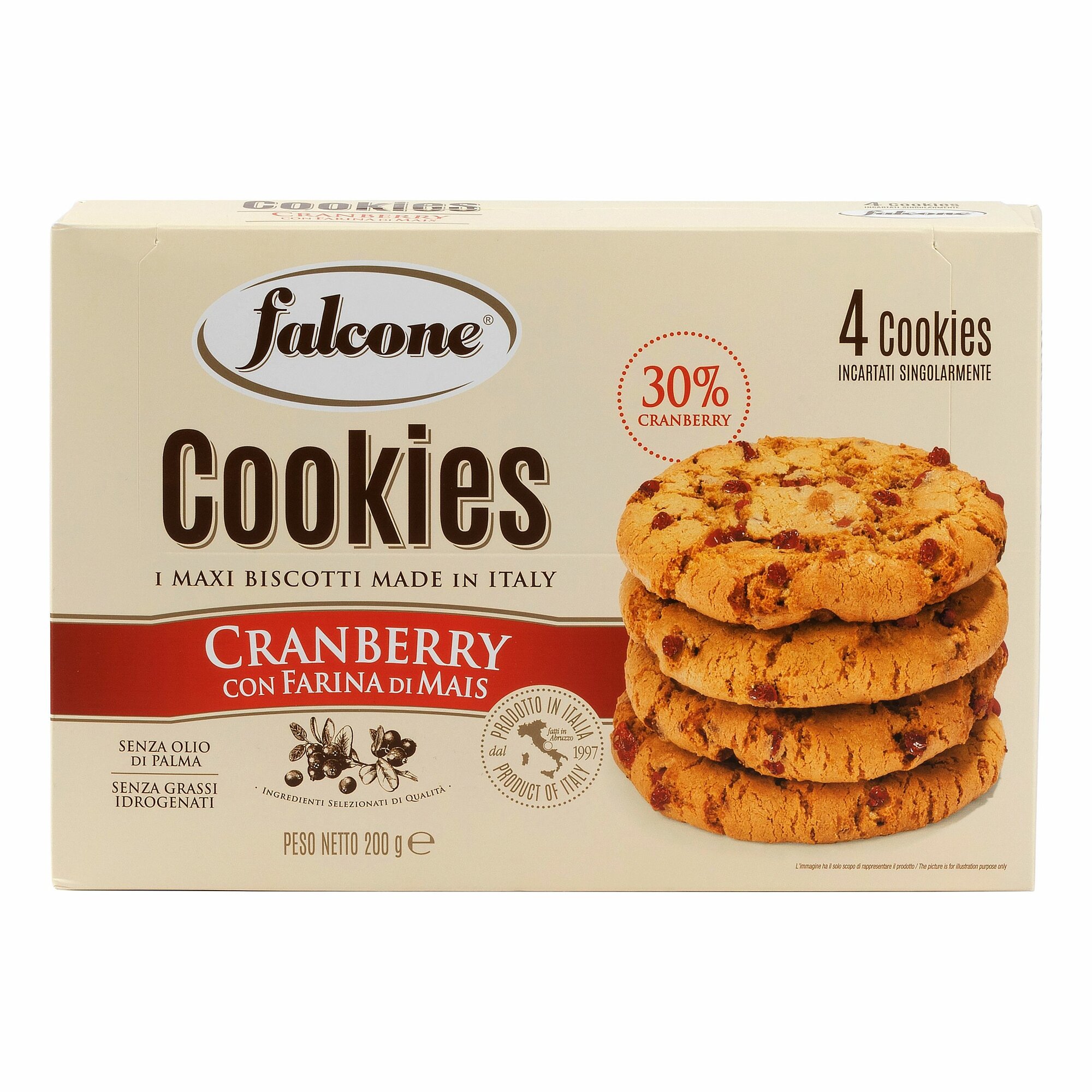 Печенье FALCONE сахарное Cookies с клюквой и кукурузной мукой, 200 г