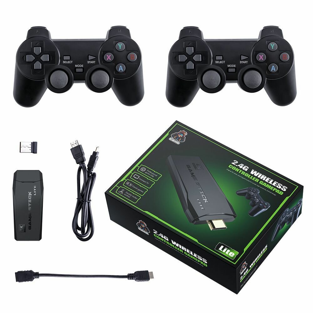Портативная игровая приставка HDMI 4K HD TV Game Stick цифровая для телевизора/тв с Беспроводными джойстики, 10000 Ретро Игр, 64 ГБ, чёрная