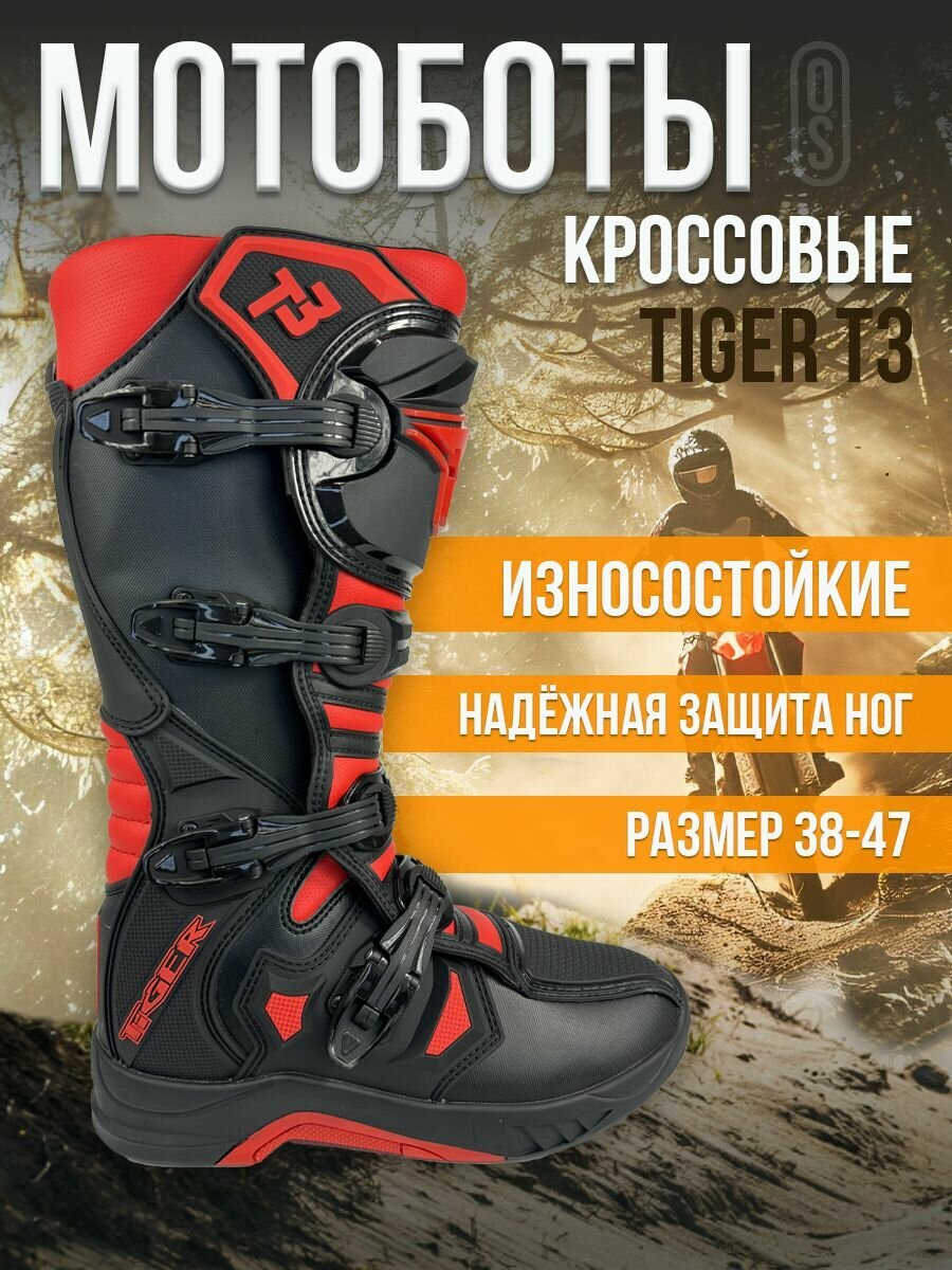 Мотоботы TIGER T3 черный/красный 42