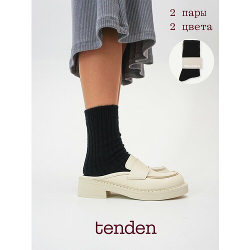 фото Носки tenden с шерстью, комплект, 2 пары, размер 36-39, черный/молочный